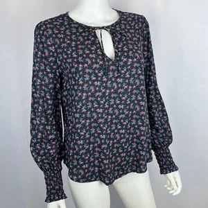 Lucky Brand kleine schwarz blau rot Blumen Puffärmel Landhaus Bluse Top - Bild 1 von 11