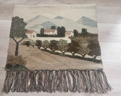 Tapiz tejido vintage pueblo colgante de pared casa de campo franja boho Foto 1 de 4