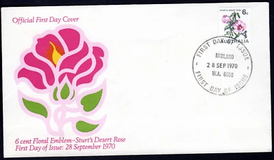 1970 6c Sturt's Desert Rose Flower Coil Stamp Australia FDC Unaddressed - Image 1 of 2