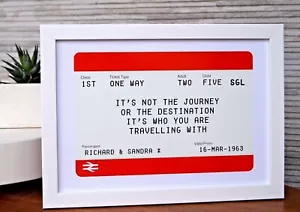 Personalised Train Ticket Style Print A4. Gift Wedding Anniversary Wedding - Picture 1 of 11
