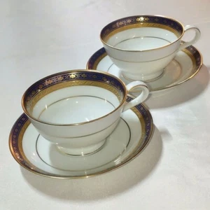 Par de tazas y platillos azules sicilianos Noritake - porcelana fina japonesa - Imagen 1 de 10