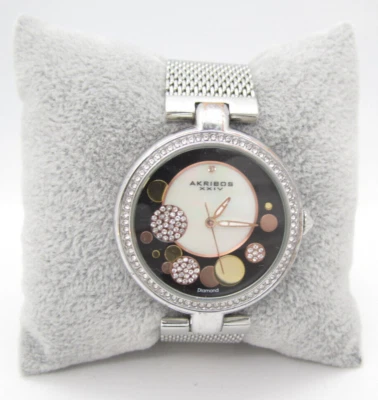 Women Akribos XXIV Diamond Quartz WR Analog 38mm Dial Causal Round Watch (F689) - Image 1 of 4