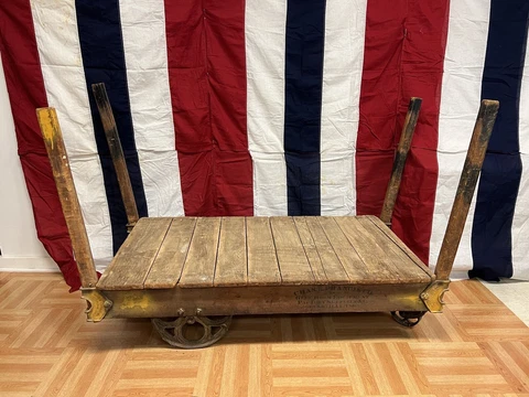 Vintage Industrial Wood Cart coffee table wooden Lineberry Factory nutting truck Cover