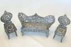 Three Piece Metal Dollhouse Miniature Patio Or Garden Set - Chairs And Settee