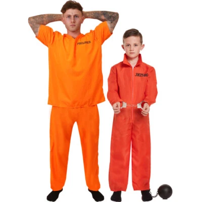 DISFRAZ DE PRISIONERO ADULTO O NIÑO NARANJA CONVICTO HALLOWEEN DISFRAZ NIÑOS Foto 1 de 4