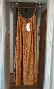 VESTIDO MIDI ZARA MUJER ESTAMPADO VERANO PRIMAVERA TALLA S OCRE NUEVO CON ETIQUETAS - Imagen 1 de 7