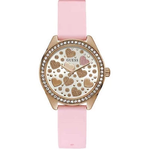 Womens Wristwatch GUESS GW0007L1 Silicone Pink Gold Rose Swarovski Hearts - Picture 1 of 2
