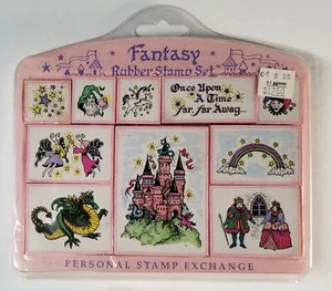Set of 10 Rubber Stamps PERSONAL STAMP EXCHANGE Fantasy Castle Fairies Dragon - Picture 1 of 2