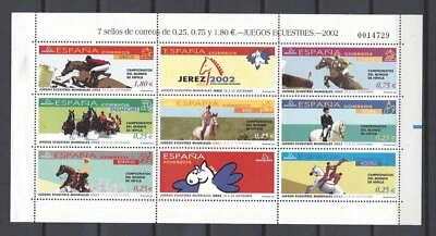 ESPAÑA (2002 Edifil#3898/904 Hoja Juegos Ecuestres Mundiales) MNH Cat.Val. 60,00 € Foto 1 de 2