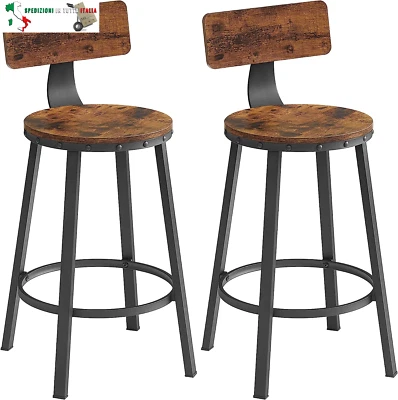 Set di 2 Sgabelli da Bar, Sedie da Cucina, con Schienale, Struttura in Acciaio,  - Immagine 1 di 4