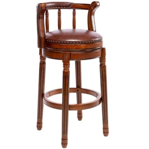 Leather Wooden Bar Stools Swivel Counter Bar Chair with Backs for Kitchen Dining - Picture 1 of 9