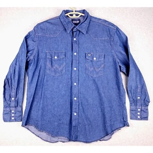 Wrangler Denim Western Shirt Pearl Snap Pockets Long Sleeve XXL - Picture 1 of 5