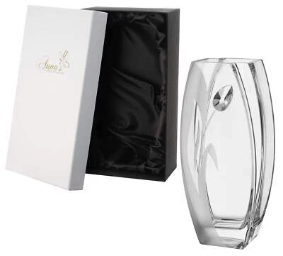 Jarrón grande de vidrio soplado a mano de lujo - detalles de cristal y tulipán grabado - 12,6 pulgadas Foto 1 de 3