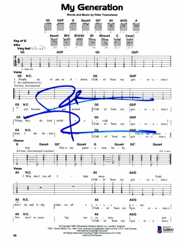 PETE TOWNSHEND SIGNED THE WHO MY GENERATION AUTO LYRIC SHEET BECKETT BAS Cover