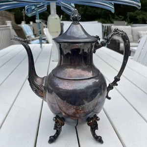 Vintage Silver On Copper Teapot Footed 10-5/8” Tall Coffee Tea - Picture 1 of 14