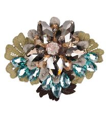 DOLCE & GABBANA RUNWAY Flower Lace Crystals Hair Clip Blue Gray 07762