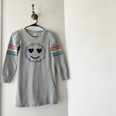 Vestido Sudadera Gap Smiley Face Love is Everything Gris Arco Iris - Talla 10 Foto 1 de 4
