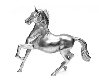 Figura Di Cavallo Statua In Argento Stallone Cavallo Scultura Equestre Alluminio - Immagine 1 di 4