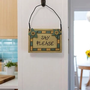 Say Please Resin Schild von B. Lloyd creme & hellblau Farbe mit Knopf Sternen - Bild 1 von 7