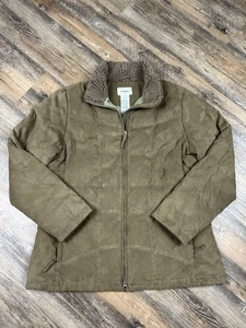 LL Bean Jacket Women’s L Goose Down Faux Suede Lined Sherpa Lined Collar Quilted - Picture 1 of 11