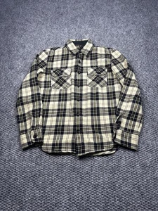RRL Ralph Lauren Shirt Boys Medium Black Cream Plaid Flannel Cotton Button Down - Picture 1 of 6