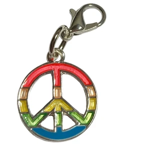 Peace Sign Clip On Charm Zipper Pull Bag Purse Charm Rainbow Hippie LGBT Retro - Picture 1 of 5