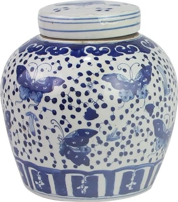 Blau-weiße Ming Schmetterling Keramik Dose | handbemalt - Bild 1 von 3