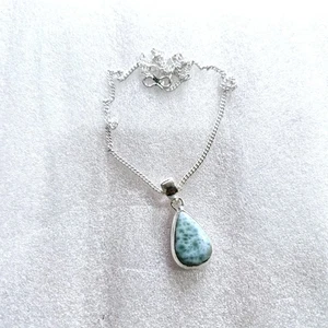 Natural Dominican Larimar Gemstone .925 Sterling Silver Handmade Necklace 18" - Picture 1 of 6