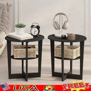 Oval End Table Side Table Storage Contemporary Design Easy Assembly Set of 2 - Picture 1 of 8