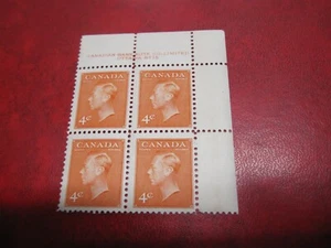 CANADA Unitrade# 306 4c KG VI "POSTES-POSTAGE" UR PLATE 15 MH - Picture 1 of 2