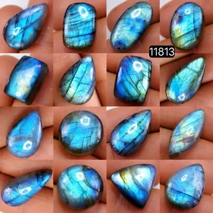 16 Pcs 172 Cts Natural Labradorite Cabochon Gemstone Lot 24X13-11X11mm #R-11813 - Picture 1 of 4
