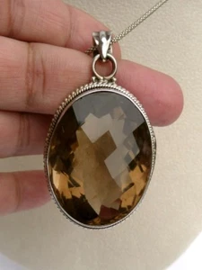 RIESIGER 116 CT Rauchquarz Anhänger oval Kissen Sterlingsilber 925 mit Kette - Bild 1 von 8