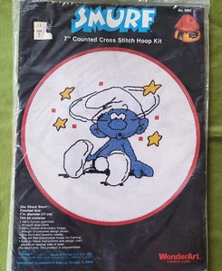 Star Struck Smurf Counted Cross Stitch Kit 7" Hoop #5063 WonderArt New Sealed - Picture 1 of 4