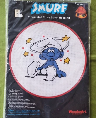 Star Struck Smurf Counted Cross Stitch Kit 7" Hoop #5063 WonderArt New Sealed - Image 1 of 4