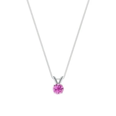 3 Ct Round Cut Pink Created Diamond Real 14K White Gold Pendant 18" Necklace - Image 1 of 2