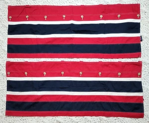 2 Nautica Red Blue Valances Lined Buttons Coastal Color Block Cotton 40x16 Flaw - Picture 1 of 12