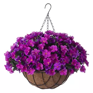 Artificial Hanging Flowers with 12" Basket Outdoor Spring Summer Decor, Fake ... - Picture 1 of 6