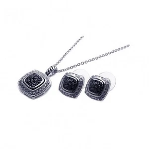 Sterling Silver Black & Clear CZ Necklace & Earrings Set - Picture 1 of 3