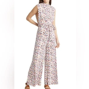 Free People Vibe Check Tie Waist Jumpsuit Tea Ditsy Print Size Medium - Picture 1 of 8