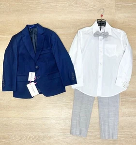 4PC ISAAC MIZRAHI Navy Blue Blazer Suit Jacket Pants White Shirt Bow Tie Set 4 - Picture 1 of 7