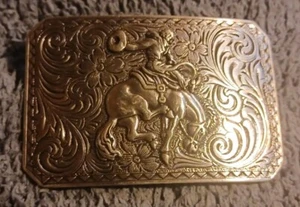 Vintage J. Nocona Bucking Bronco W/ Cowboy Filigree Silver Tone Belt Buckle - Picture 1 of 10