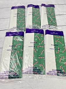 Lot 6 Tissue Paper Packs Holiday Christmas White Green Candy Canes 8 Sheets Ea - Picture 1 of 3