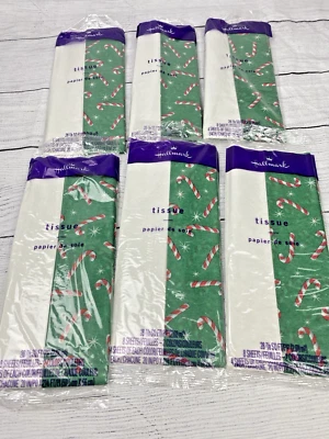 Lot 6 Tissue Paper Packs Holiday Christmas White Green Candy Canes 8 Sheets Ea - Image 1 of 3