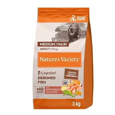 No Grain Medium & Maxi Hundefutter für Erwachsene mit Lachs ohne Dornen 3 kg - Bild 1 von 3