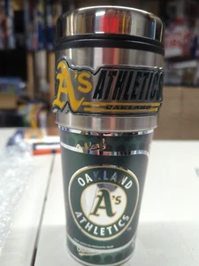 OAKLAND ATHLETICS A'S 16 OZ STAINLESS STEEL COFFEE TRAVEL MUG 3D METAL EMBLEM - Picture 1 of 1