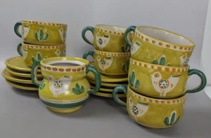 Solimene Vietri Camillo Positano Yellow Cups, Saucers, Sugar Bowl Chicken *READ* - Picture 1 of 15