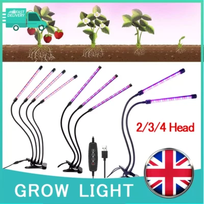 2/3/4 HEAD LED PLANT GROW LIGHT FOR INDOOR UV VEG GROWING LAMP USB FULL SPECTRUM - Image 1 of 4