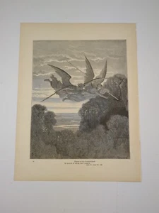 Grabado antiguo 1892 Gustave Dore Angels Satan Hell 13x9,75" gótico p18 - Imagen 1 de 2