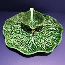 Vintage SECLA PORTUGAL Emerald Green Cabbage Serving Platter Attached Dip Bowl