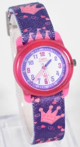 Timex Girl's Watch Women Pink Analog Round Case Elastic Band Indiglo 29mm #F084 - Picture 1 of 14